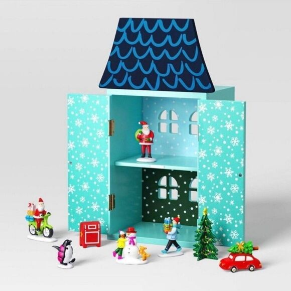 Sold. Target 9pc Wood House with Santa and Friends Christmas Wondershop - Picture 1 of 8